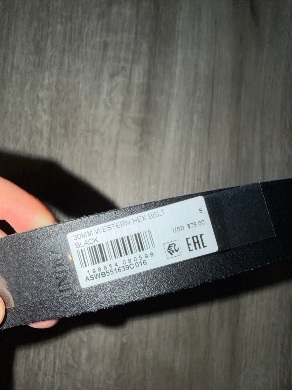 AllSaints Black Genuine Leather Belt Strap 30mm western hex belt